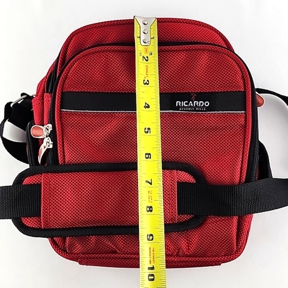 Ricardo Crossbody Bag Red Black Multi  Compartments Adjustable Strap 10" x 9" - Picture 13 of 14